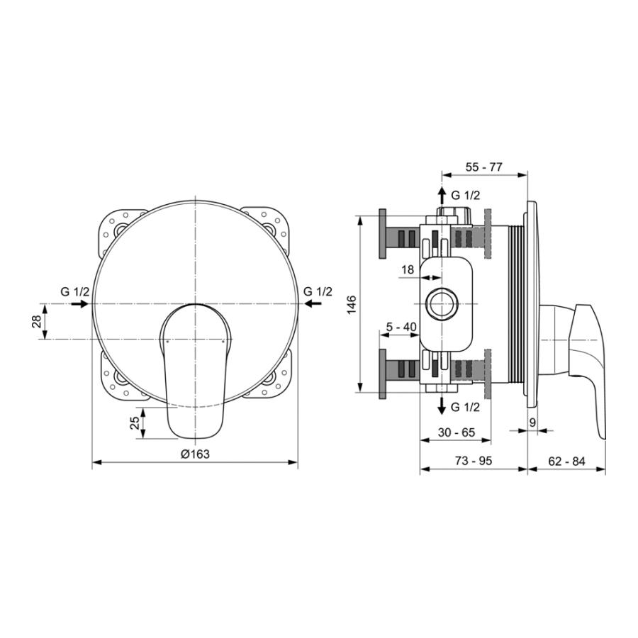 Ideal Standard CERAFLEX Встраиваемый смеситель для душа, комплект №2 (внешняя часть) хром  A6724AA  - Изображение 3