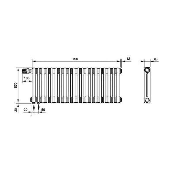 Arbonia Радиатор 2057 20 секций, 2-х трубный, боковое подключение, длина 65 мм, цвет RAL9016 изображение
