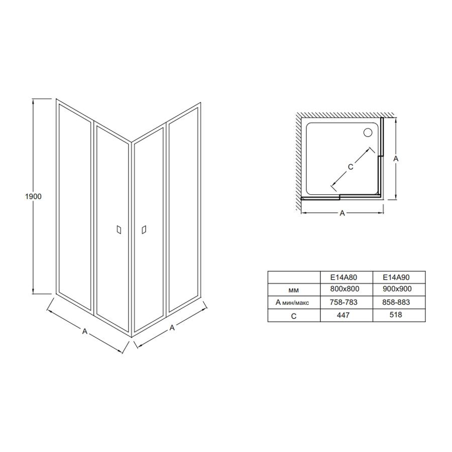 Jacob Delafon Serenity Угловое душевое ограждение с раздвижными дверьми 90х90 см