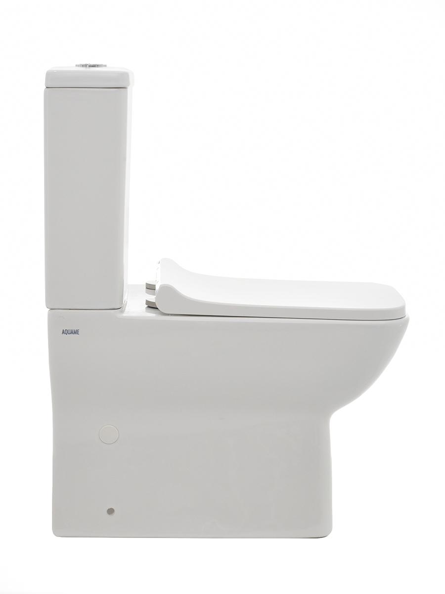 AQUAme Унитаз напольный Rimless с сиденьем SoftClose горизонтальный выпуск 615x350x410мм белый глянцевый  AQM1004  - Изображение 2
