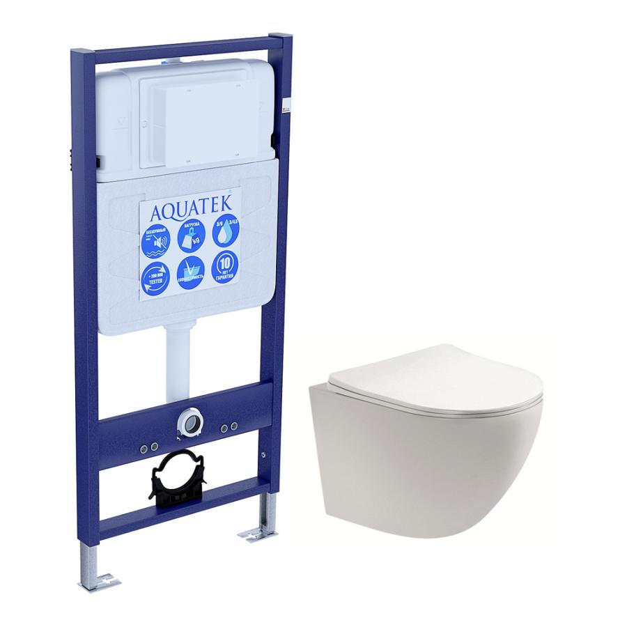 AQUATEK Комплект SET рама AQUATEK Standard INS-0000012 без клавиши и крепежа с унитазом ЕВРОПА AQ1900-00 с тонким сиденьем soft-close  SET AQUATEK ЕВРОПА cm  - Изображение 1