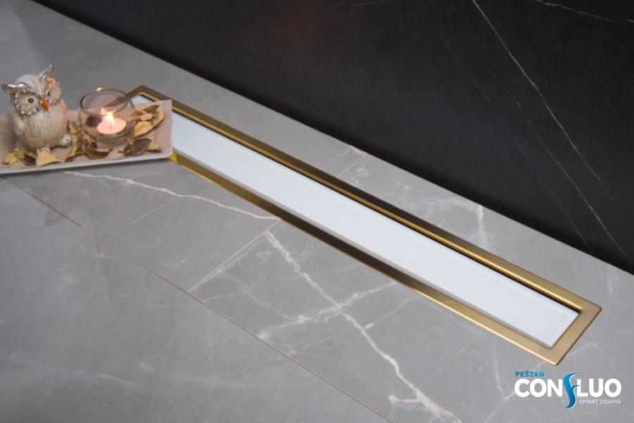 Pestan Душевой лоток Confluo Premium Line 300 White Glass Gold изображение