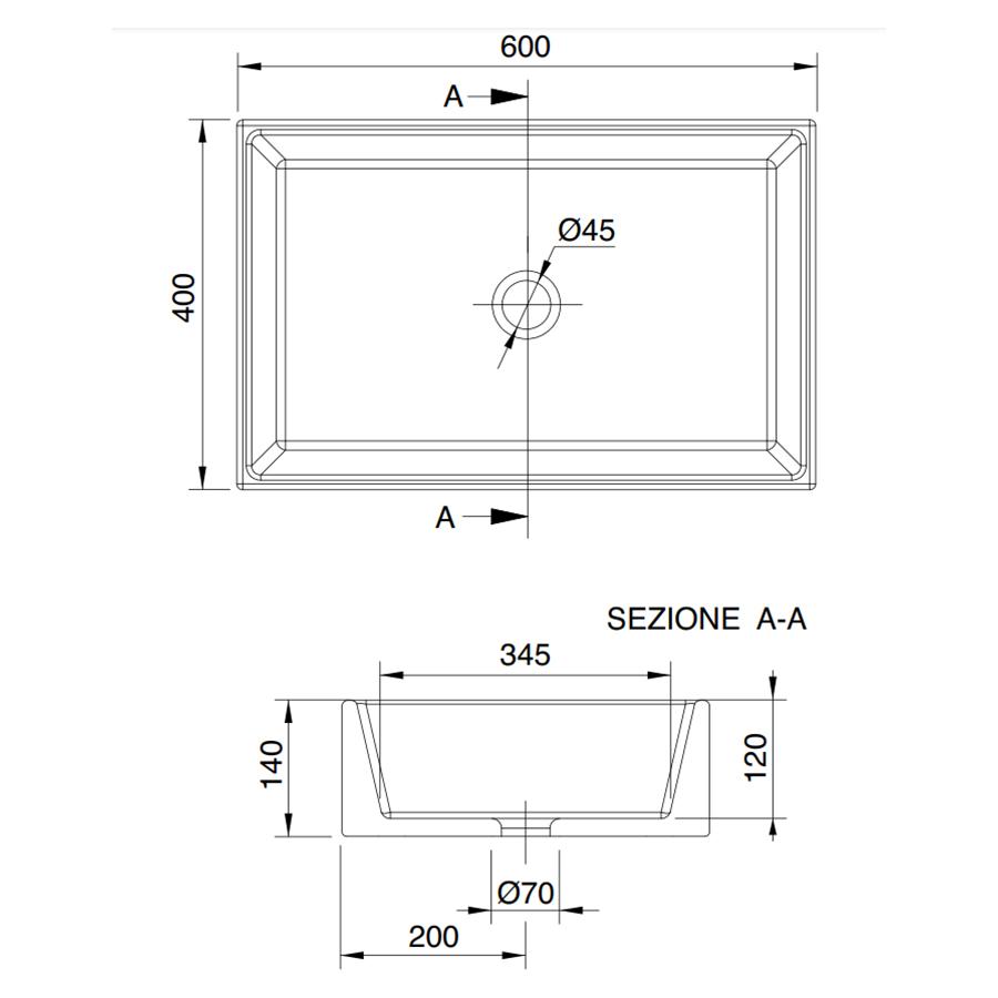 Scarabeo Teorema 2.0 Раковина 600x400x140 без отверстия для смесителя