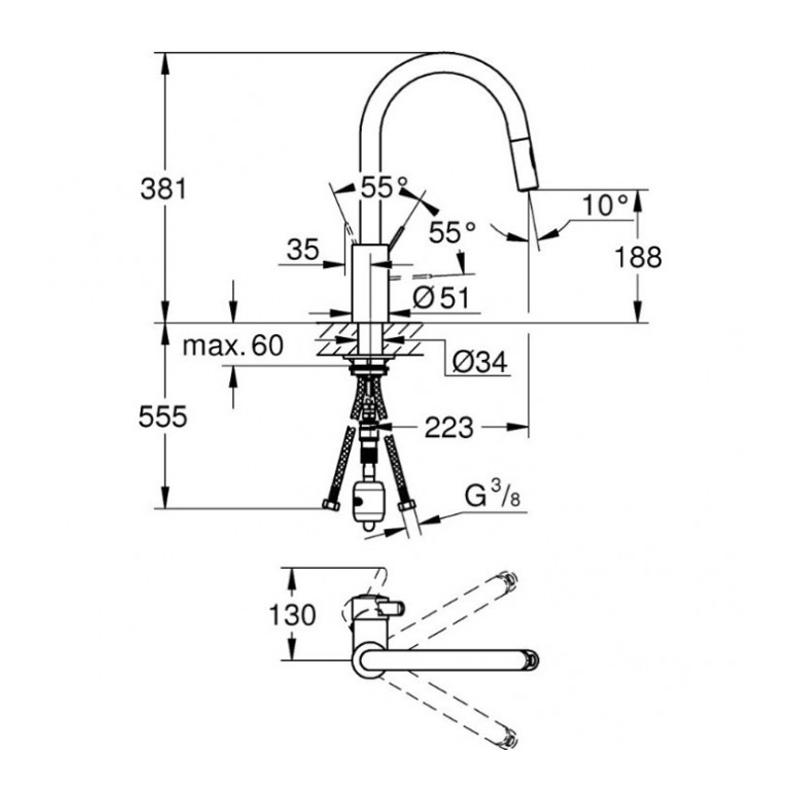 Grohe Eurosmart Cosmopolitan Однорычажный смеситель для раковины с поворотным изливом и выдвижной лейкой