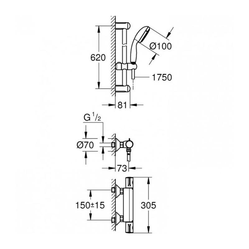 Grohe Grohtherm 800 Душевой гарнитур с термостатом и душевой штангой