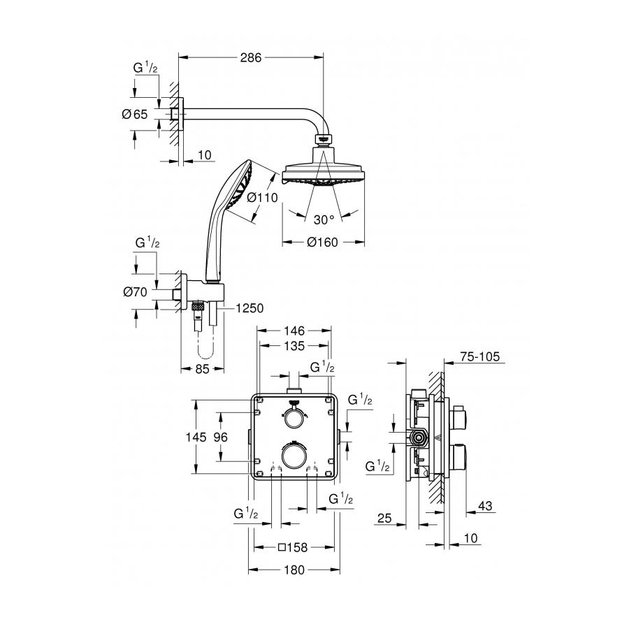Grohe Rainshower Cosmopolitan 160 Набор для комплектации душа с Grohtherm Convent