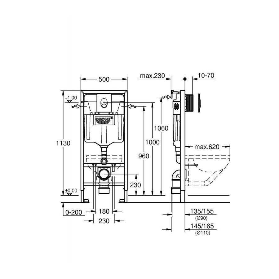 Grohe Rapid SL Инсталляция для унитаза с белой клавишей