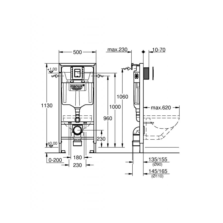 Grohe Rapid SL Система инсталляции комплект 3 в 1 для подвесного унитаза с панелью смыва Skate Cosmopolitan S и ревизионным коробом