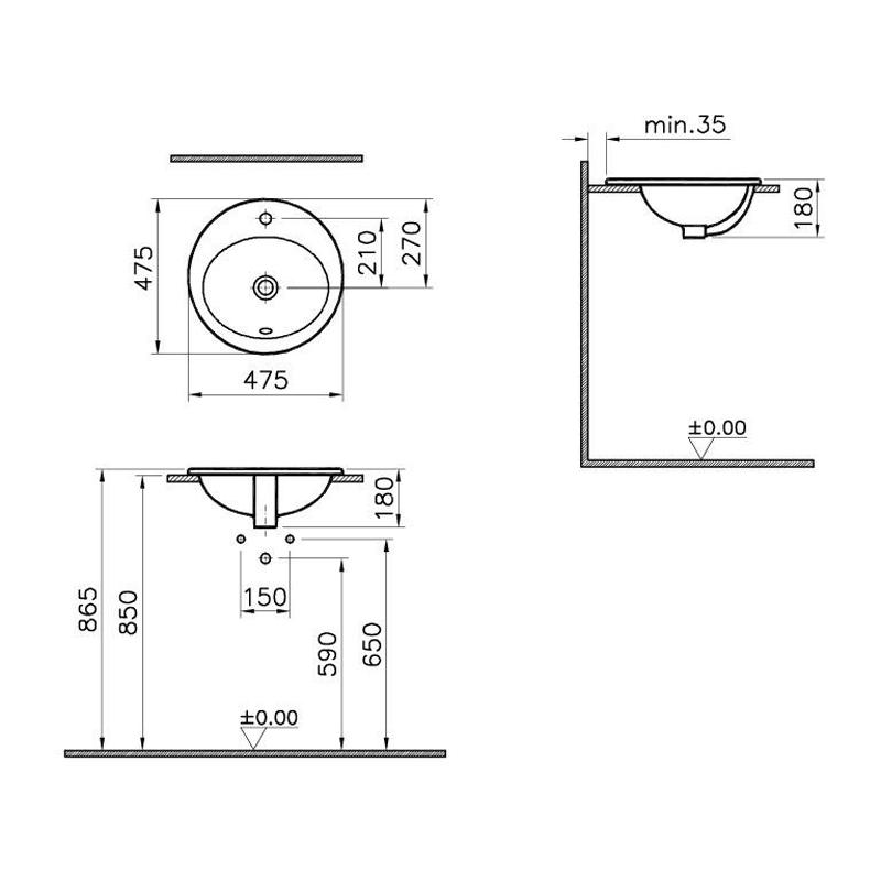 Vitra Накладная раковина S20 круглая c переливом 50 x 48