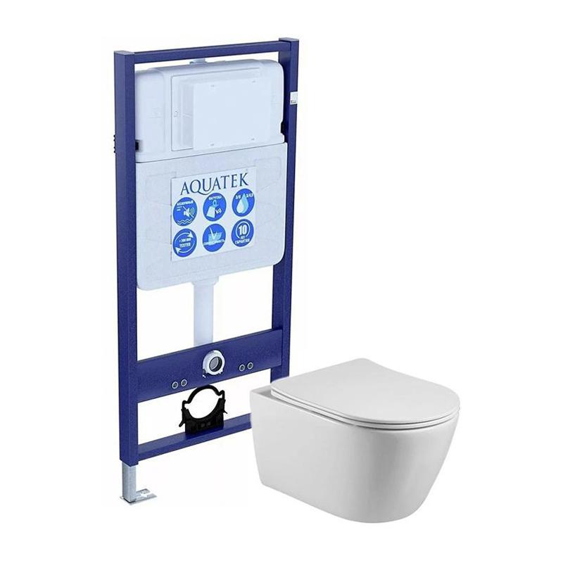 AQUATEK БЕТТА рама AQUATEK Standard с клавишей и крепежом унитаз БЕТТА с тонким сиденьем soft-close