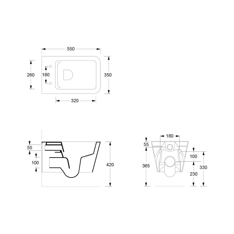 Alice Hide Square Унитаз подвесной 550x350 безободковый без сиденья в интернет-магазине