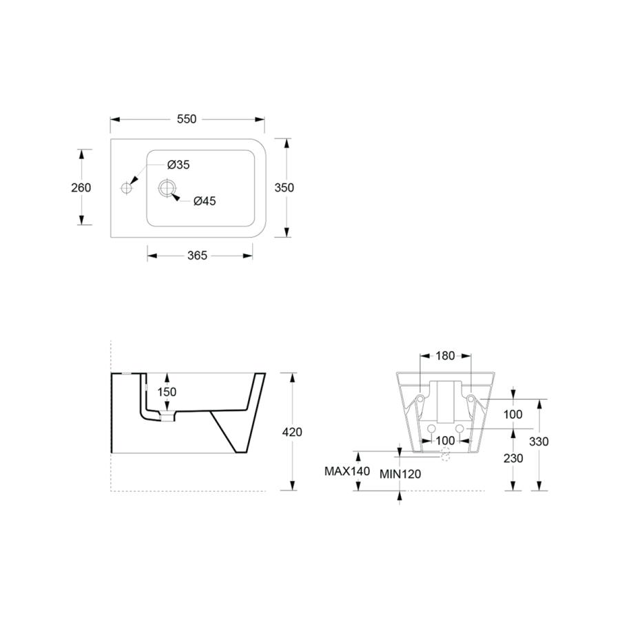 Alice Hide Square Биде подвесное 550x350 в интернет-магазине