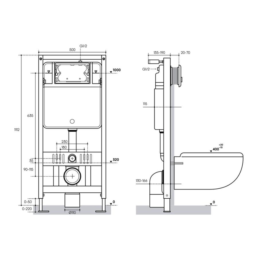 AQUEDUTO TECNICA Система инсталляции для подвесного унитаза с подвесным унитазом MACIO 520x370 сиденье с микролифтом и панелью смыва QUADRADO прайс