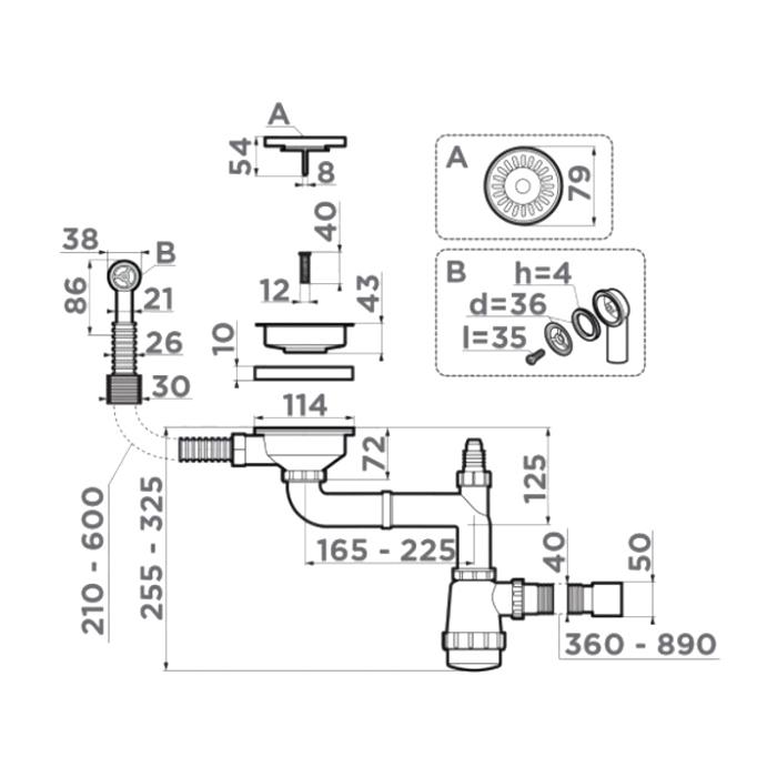 Omoikiri WK Арматура для одночашевых моек с круглым переливом 1CL-R-AB022