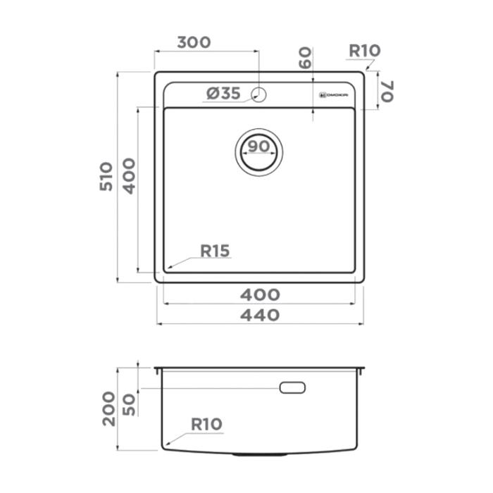Omoikiri Daisen Кухонная мойка 44-IN нержавеющая сталь
