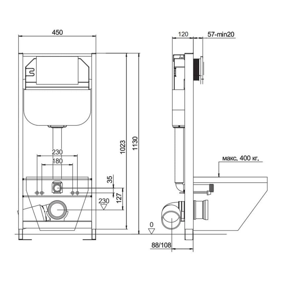 Купить Акваника Basic Инсталляция для подвесного унитаза 113x45x12см с крепежом и шумоизоляцией