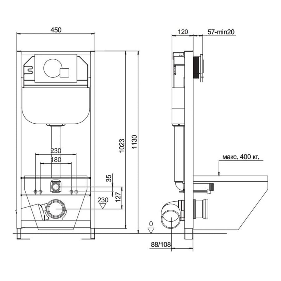 Купить Акваника Basic Инсталляция для подвесного унитаза 113x45x12см  с кнопкой смыва крепежом и шумоизоляцией