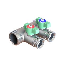 Регулирующий проходной коллектор с 2 отводами латунь