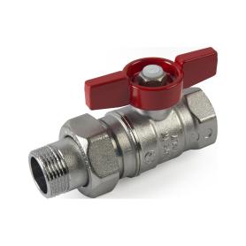 R259D Кран шаровой стандартный проход 1/2' 1/2' ВР-НР ручка-бабочка красная латунь хромированный с разъемным соединением