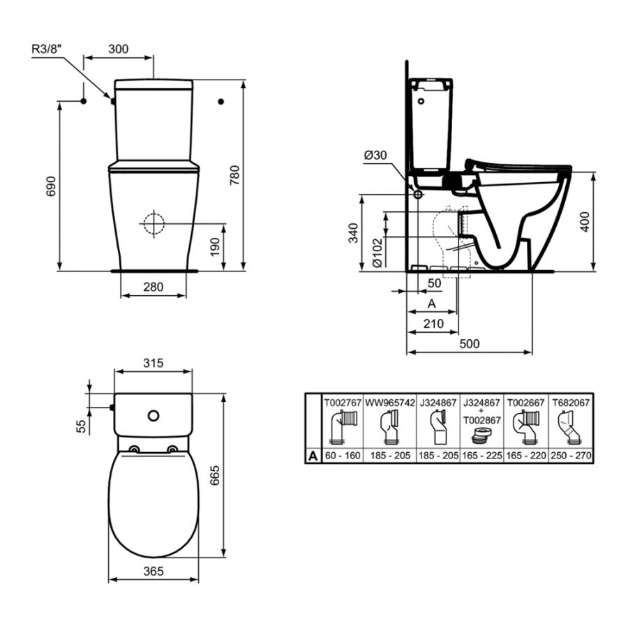 Ideal Standard CONNECT Напольный пристенный унитаз для монтажа с бачком  белый E803701