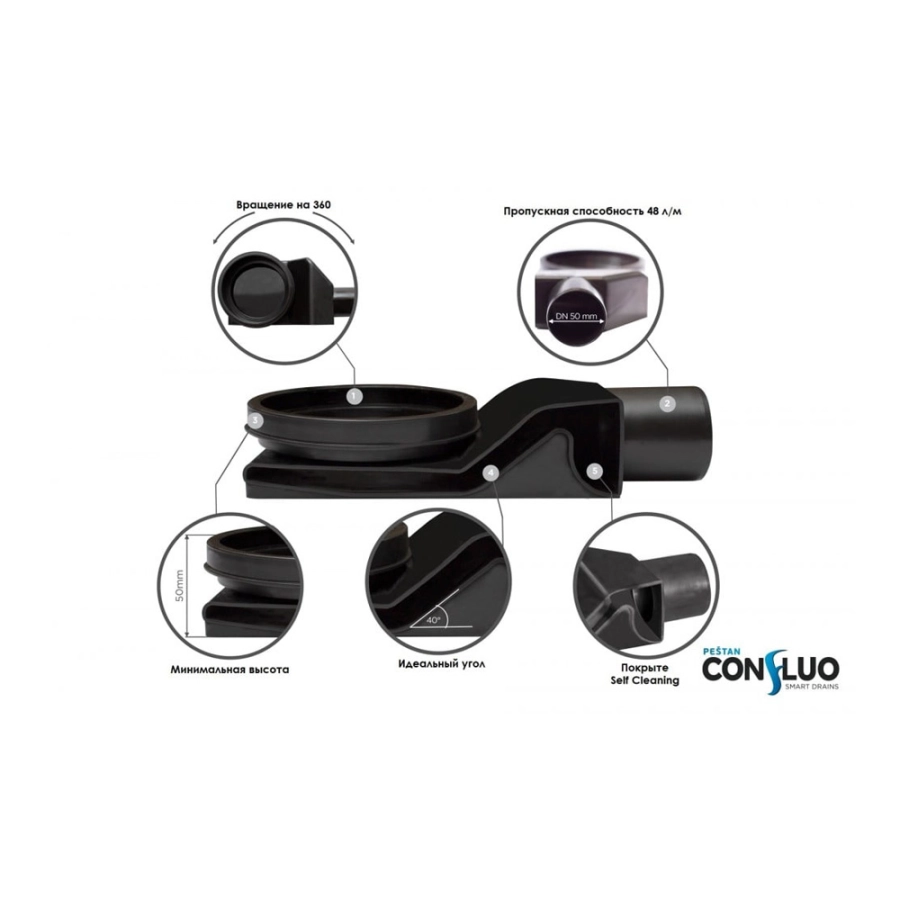 Pestan Душевой лоток Confluo Premium Line 650 Black Glass Gold в интернет-магазине