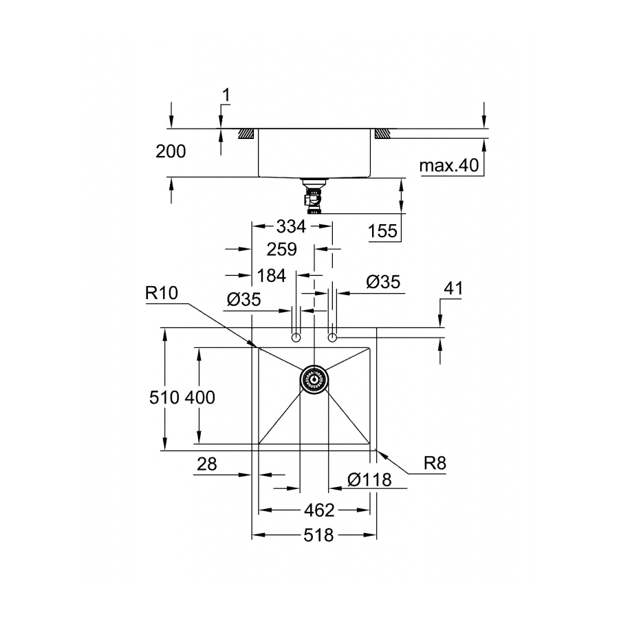 Grohe K800 Мойка 60 -S 51,8/56 1.0, нержавеющая сталь