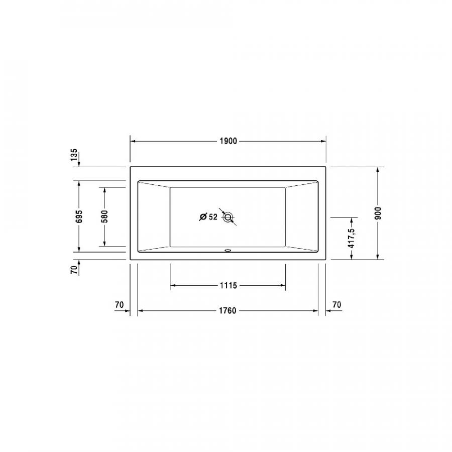 Duravit Vero Ванна прямоугольная встраиваемая или с панелями с двумя наклонами для спины 1900 x 900 мм белый