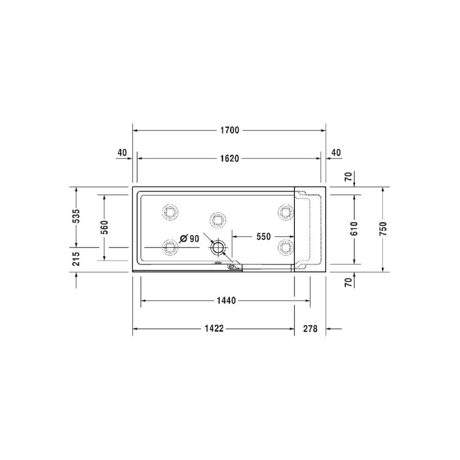 Duravit Shower + Bath Ванна с углом слева зеркальное стекло