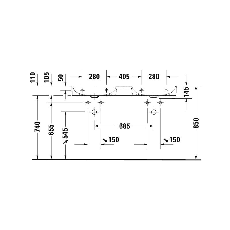 Купить Duravit DuraSquare Двойной умывальник для мебели шлифованный 1200 x 470 мм белый
