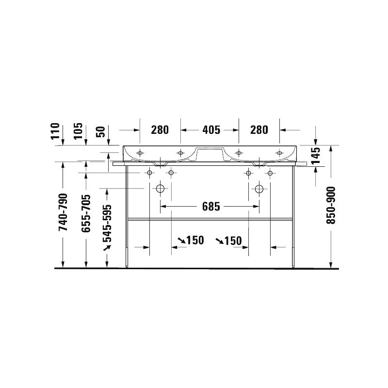 Duravit DuraSquare Двойной умывальник для мебели шлифованный 1200 x 470 мм белый изображение
