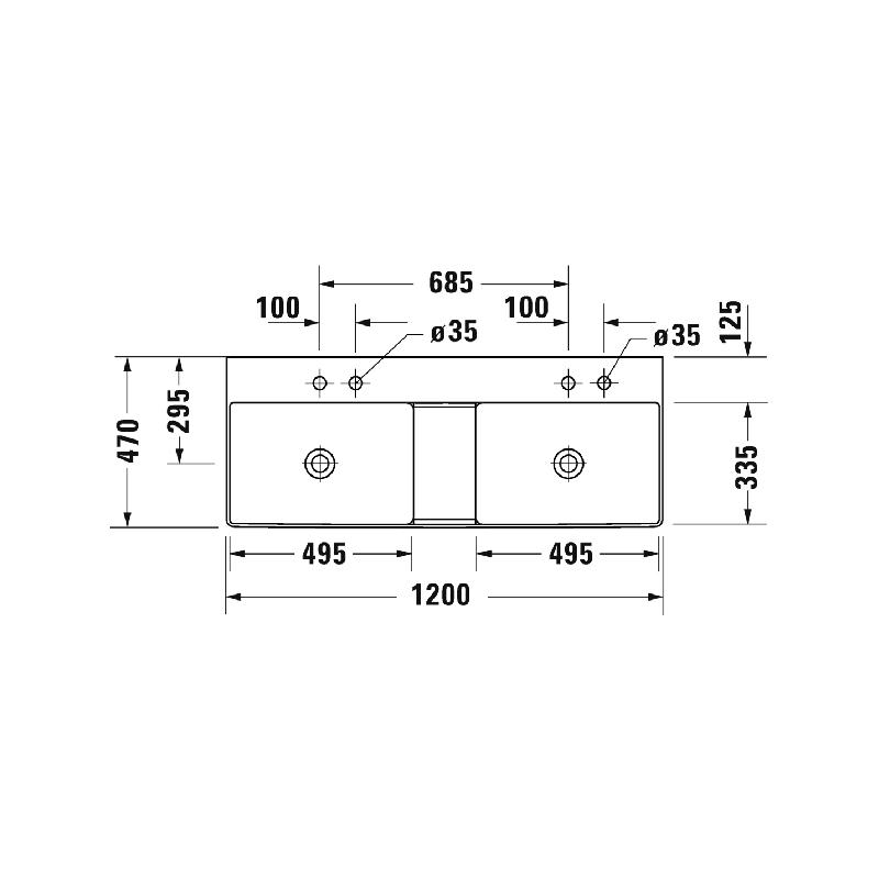 Duravit DuraSquare Двойной умывальник для мебели шлифованный 1200 x 470 мм белый в интернет-магазине