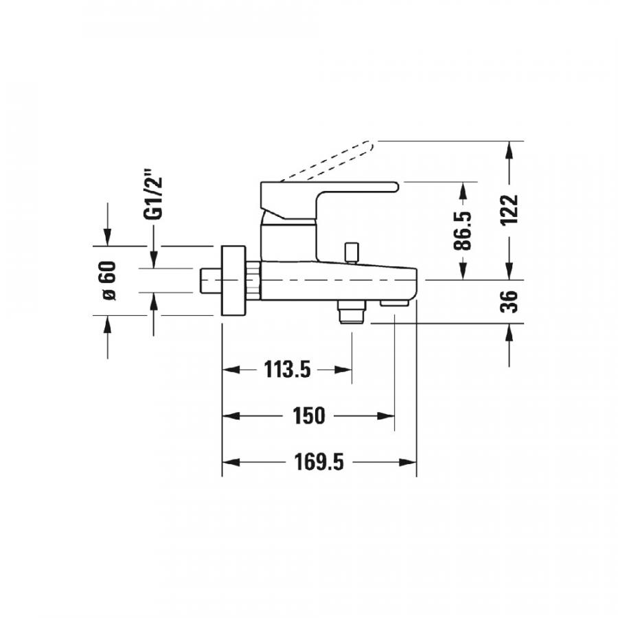 Duravit B.2 Однорычажный смеситель для ванны для стандартного монтажа хром