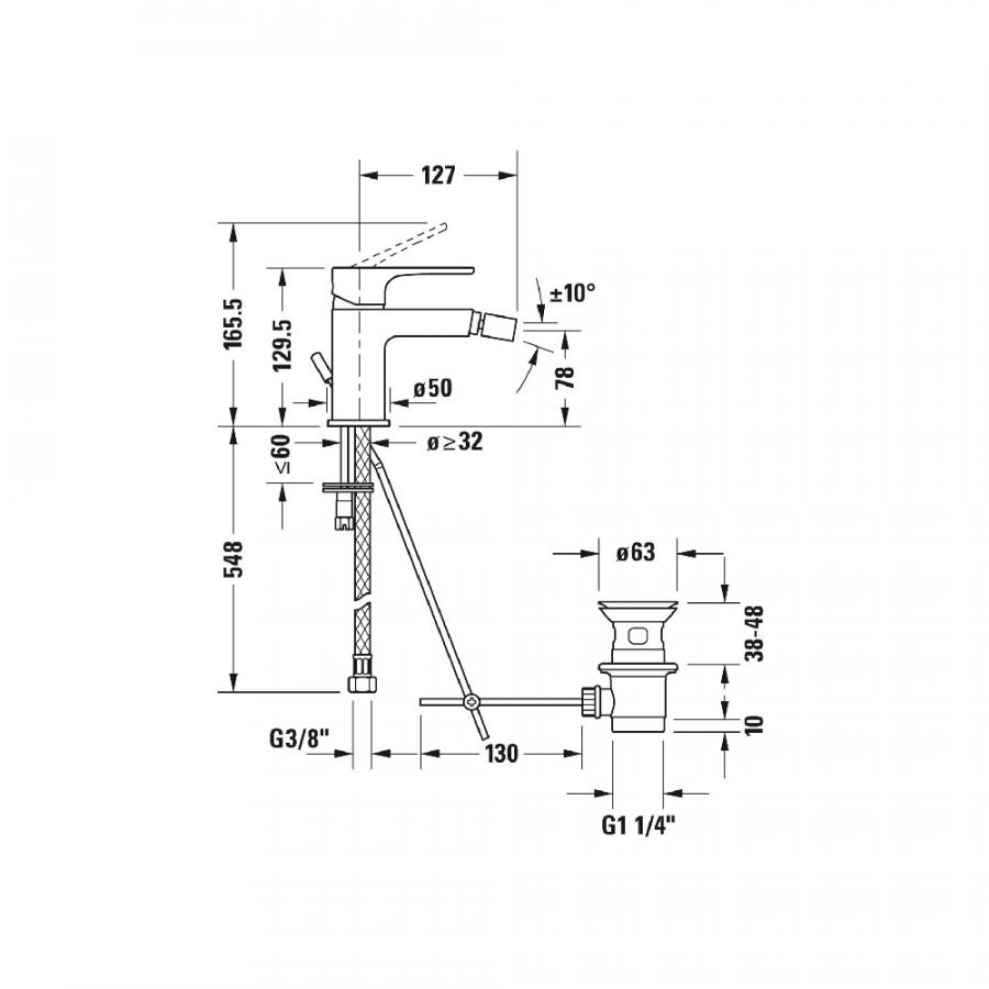 Duravit В.1 Однорычажный смеситель для биде хром, B12400001010 - Изображение 2