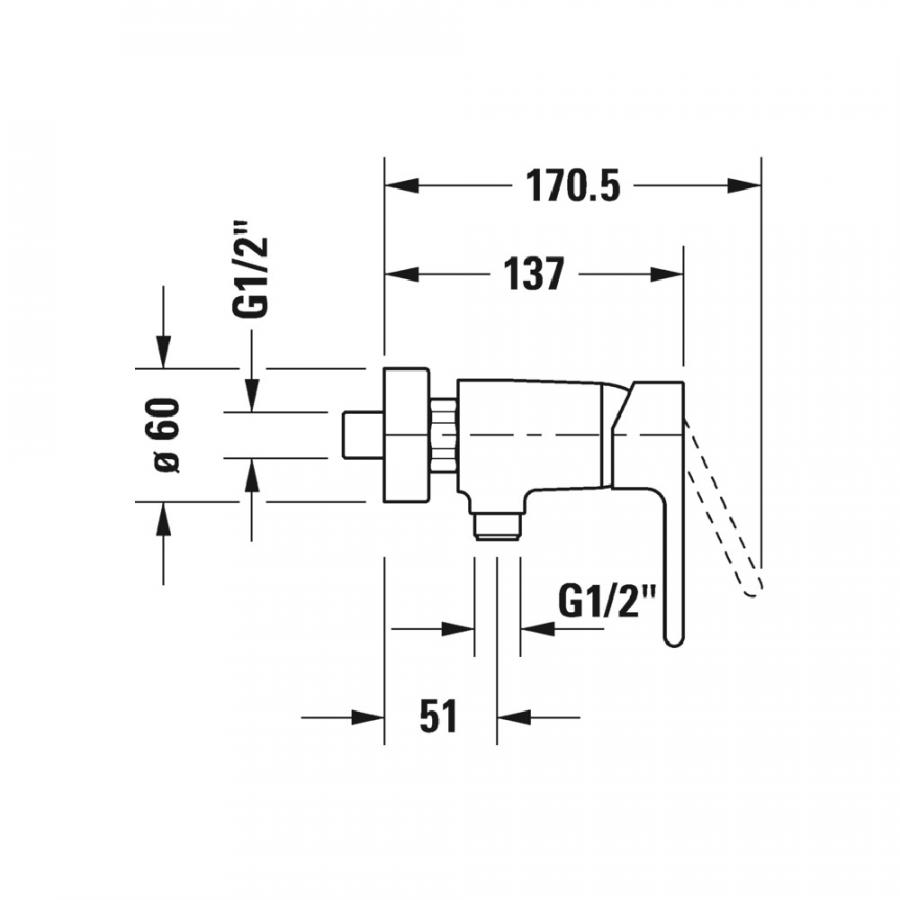 Duravit B.2 Однорычажный смеситель для душа для стандартного монтажа хром B24230000010 - Изображение 2