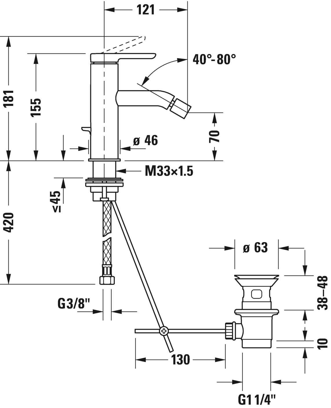 Duravit С.1 Однорычажный смеситель для биде хром C12400001010 - Изображение 2