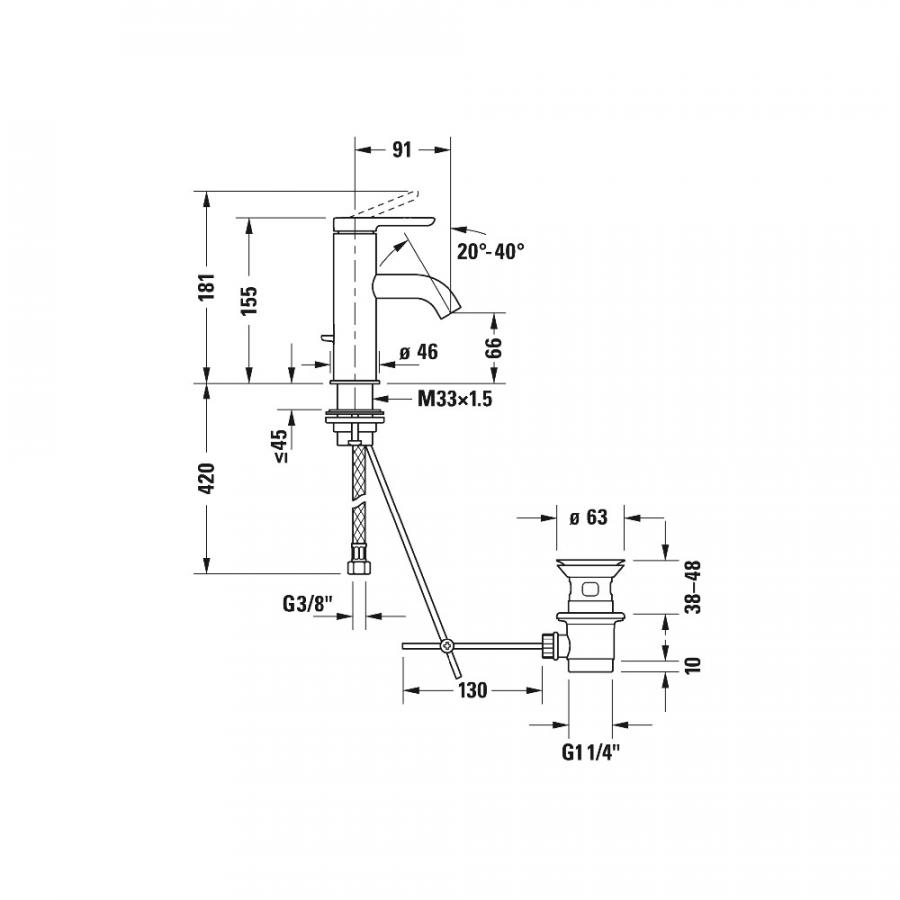 Duravit C.1 Однорычажный смеситель для раковины S хром хром C11010001010 - Изображение 2