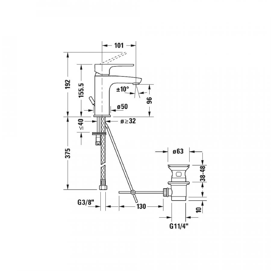 Duravit B.1 B.1 Однорычажный смеситель для раковины S хром B11010001010 - Изображение 2