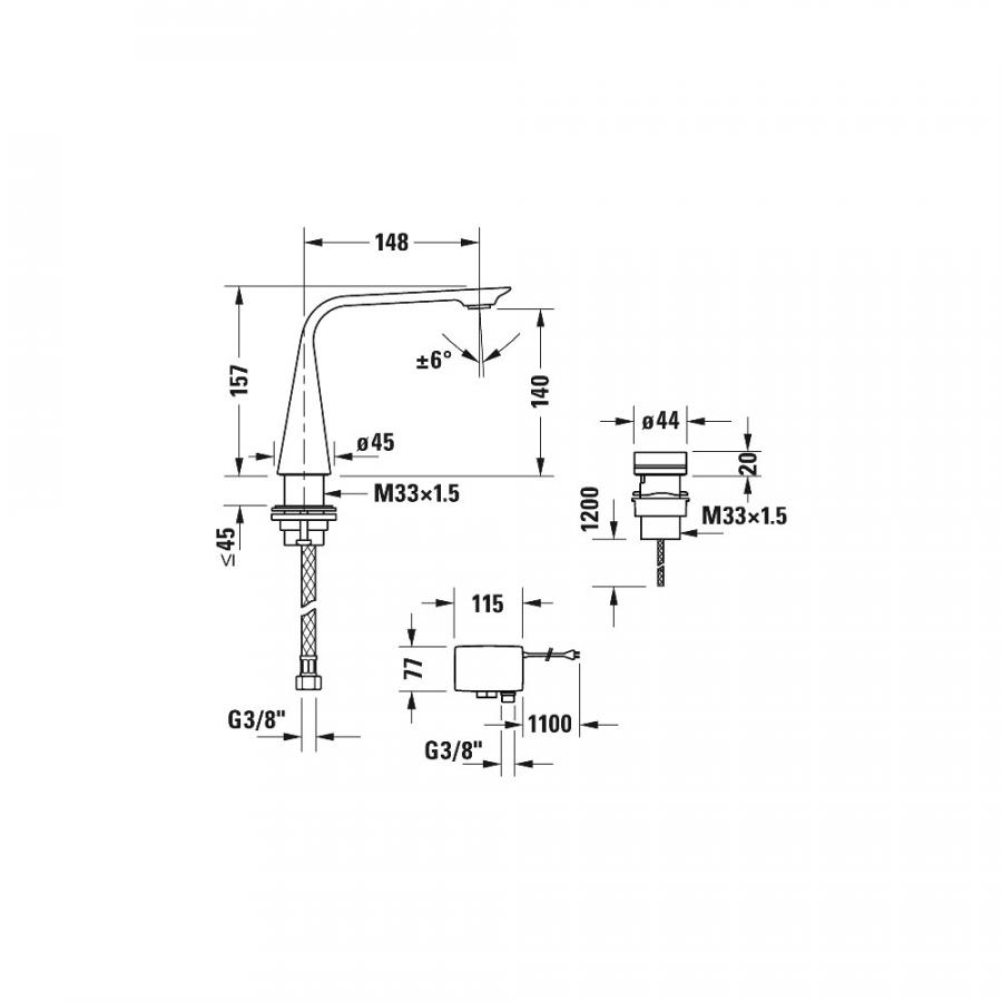 Duravit D.1 Электронный смеситель для умывальника на 2 отверстия M с питанием от сети D11100007010 - Изображение 2