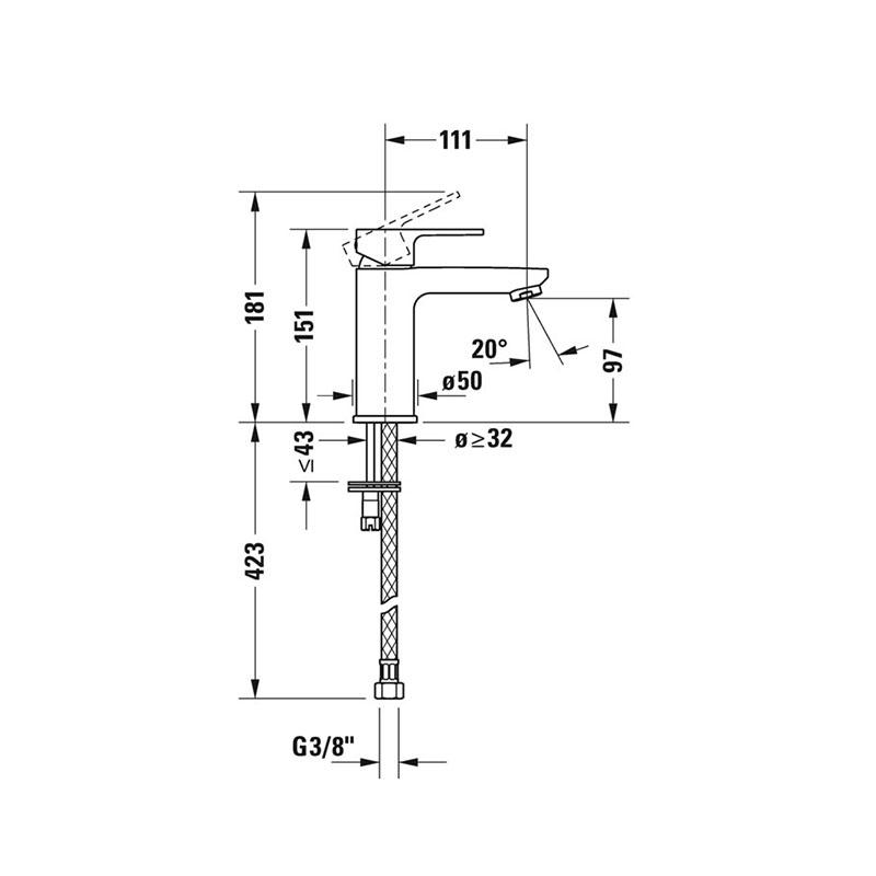 Duravit B.3 Однорычажный смеситель для раковины S хром B31010002010 - Изображение 2