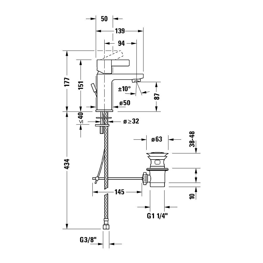 Duravit D-Neo Однорычажный смеситель для раковины S хром хром DE1010001010 - Изображение 2