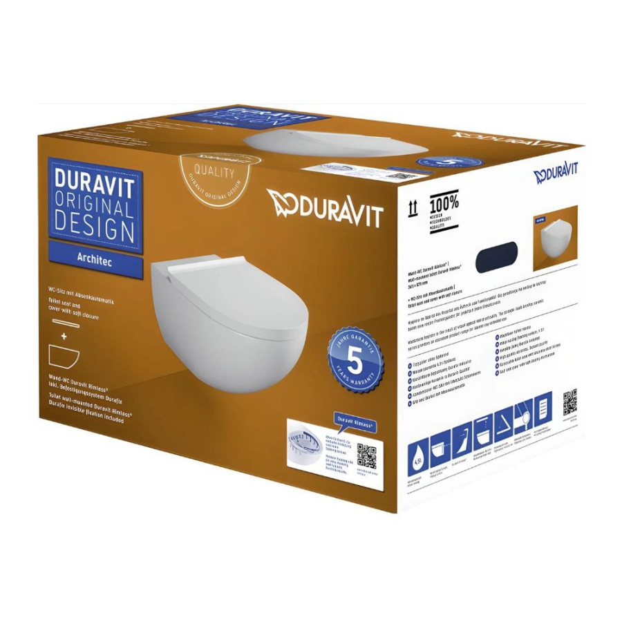 Duravit Architec Унитаз подвесной RIMLESS® в комплекте с сиденьем 45726900A1