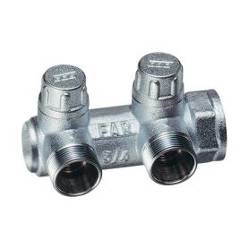 MULTIFAR Коллектор концевой запорно-балансировочный 3/4' ВР 2 отвода 1/2' НР ЕК