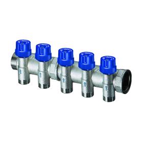 Терморегулирующий проходной коллектор под установку электротермическую головку M30x1,5 с 2 отводами