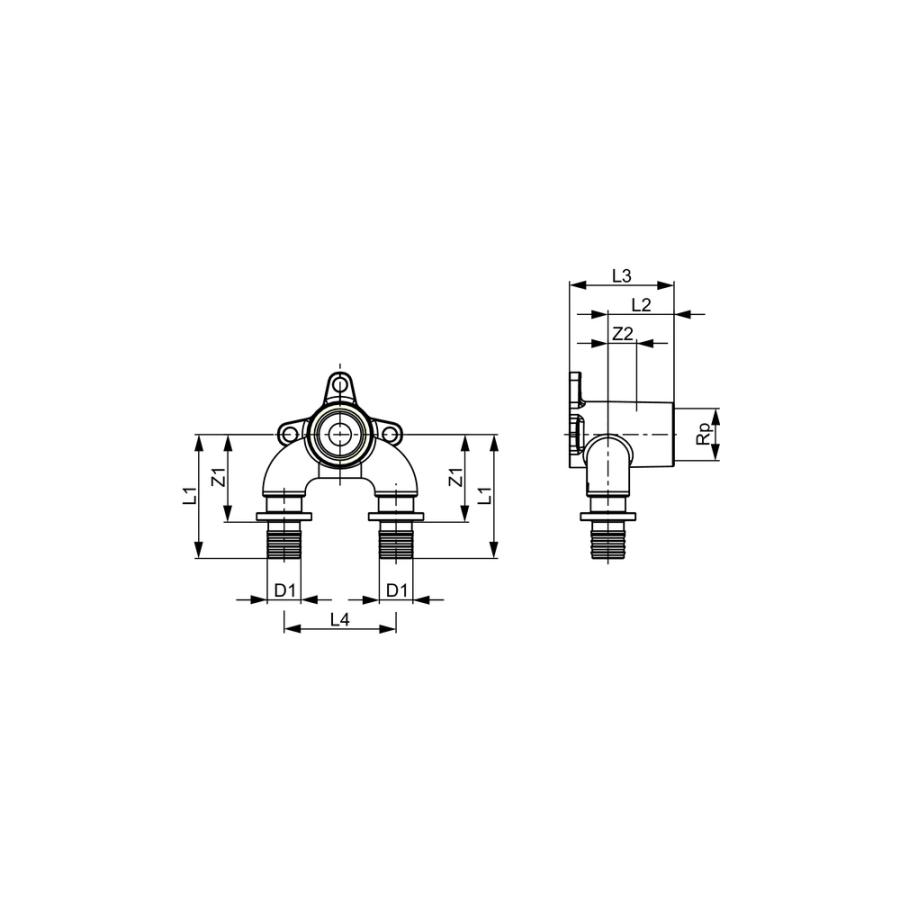 TECE  Тройник угловой с настенным креплением, закругленный, бронза 20 × Rp 1/2' × 20  708626  - Изображение 3