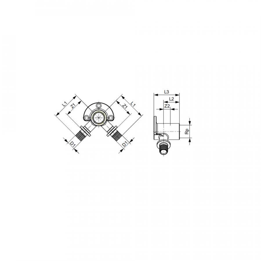 TECE  Тройник угловой с настенным креплением, латунь 16 × 1/2' × 16  768501  - Изображение 4