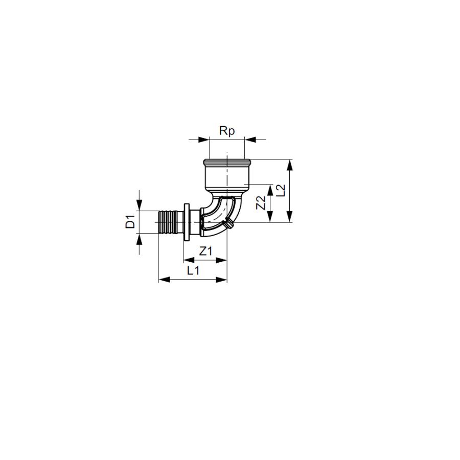 TECE  Уголок соединительный с муфтой, латунь 20 × Rp 1/2',  708020  - Изображение 3