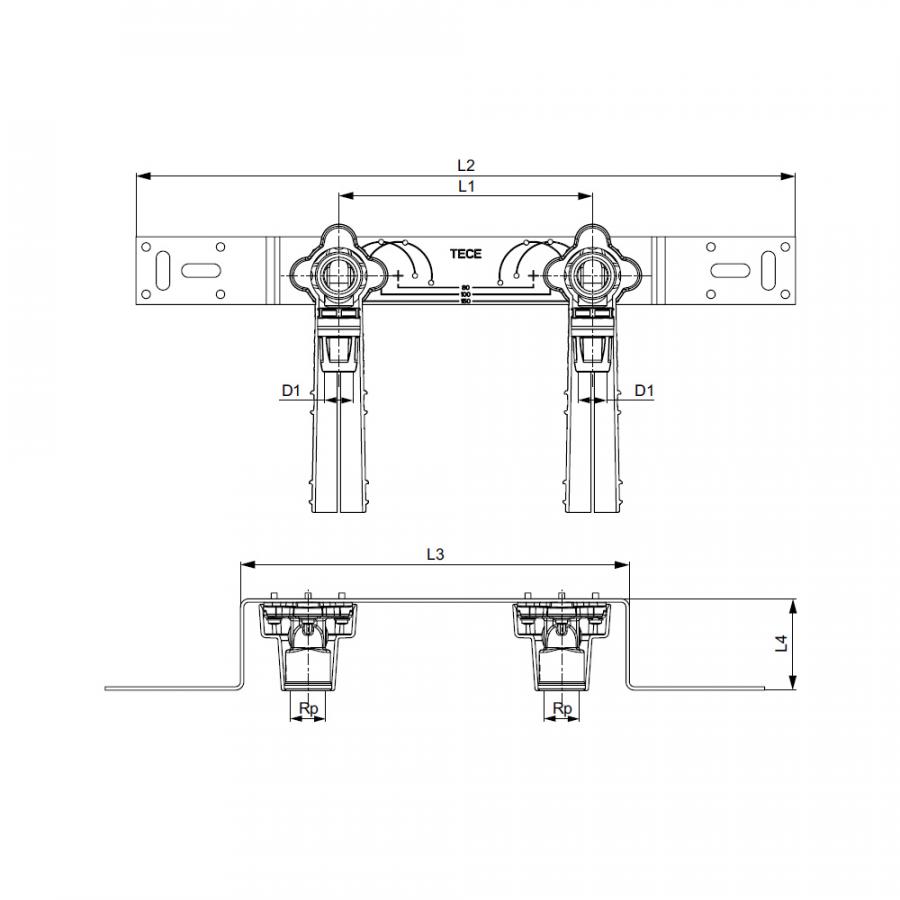 TECE  Монтажный комплект с настенными уголками для смесителя, латунь 16 × Rp 1/2'  8720100  - Изображение 2
