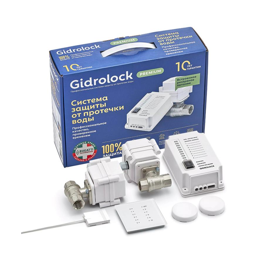 Комплект Gidrolock Premium RADIO 12 V с резервным питанием на радиоканале BUGATTI 3/4 31101022 - Изображение 1