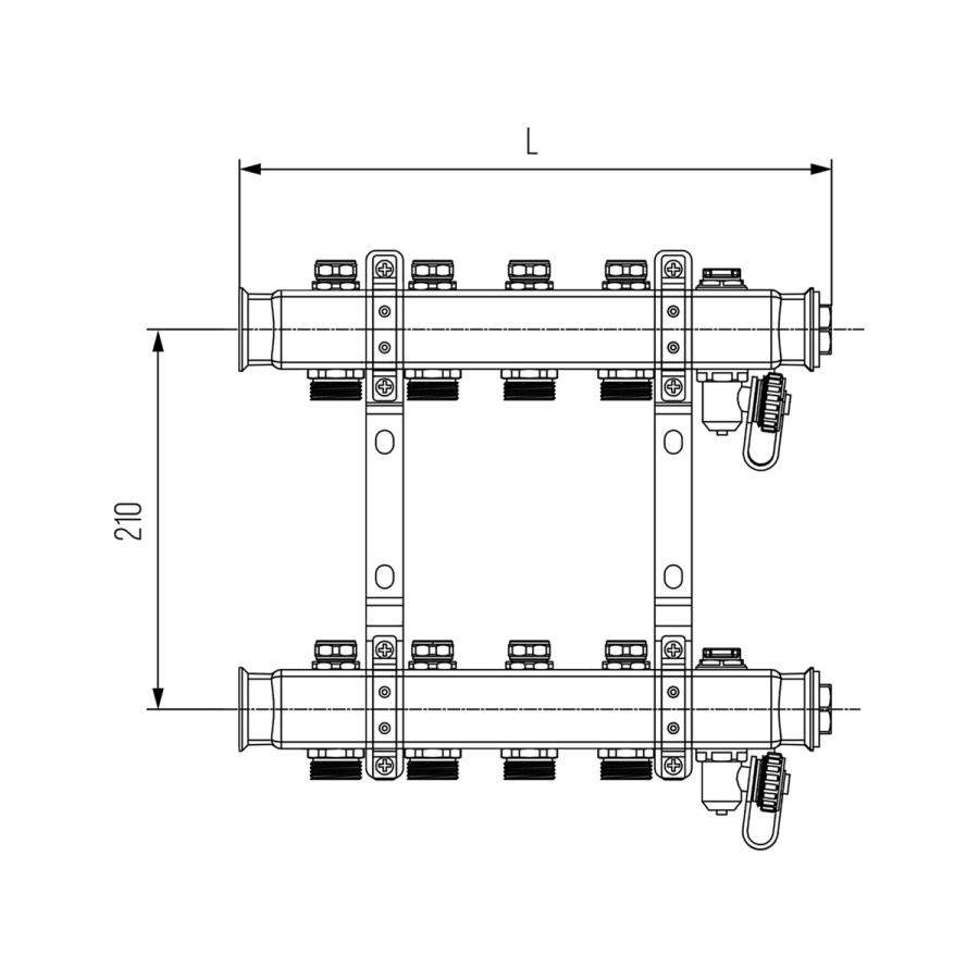 Uranum Коллектор для системы высокотемпературного отопления из нержавеющей стали с запорными вентилями