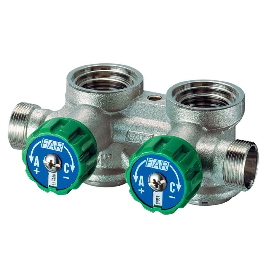 FAR Коллектор параллельный регулируемый с правым магистральным каналом с 2 отводами 3/4